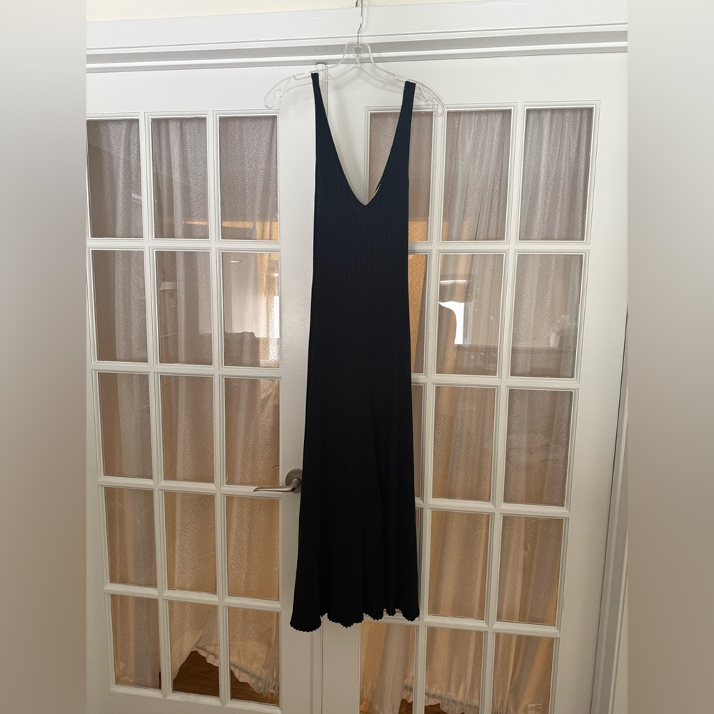 Jillian Bouchard Black 100% Cotton Ribbed Knit Midi Dress